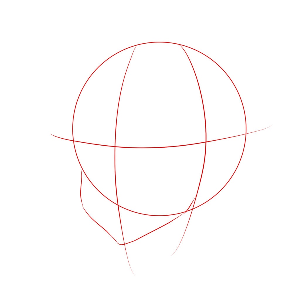 Draw anime face in 3/4 view step 2