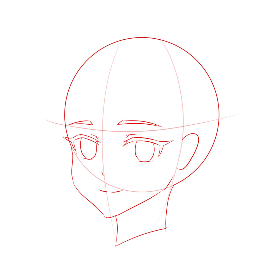 Example drawing anime head 3/4 view